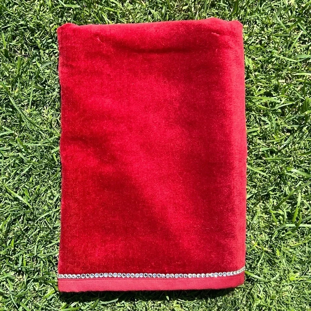 VTG Ruby Red Rhinestone 4-Piece Bath Towel Set 100% Turkish Cotton Fancy NWOT